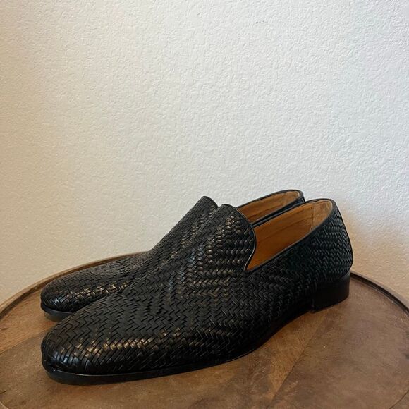 Magnanni Black Leather Interwoven Slip-On Loafers Dress Shoes Men's Size 13 - Picture 1 of 12
